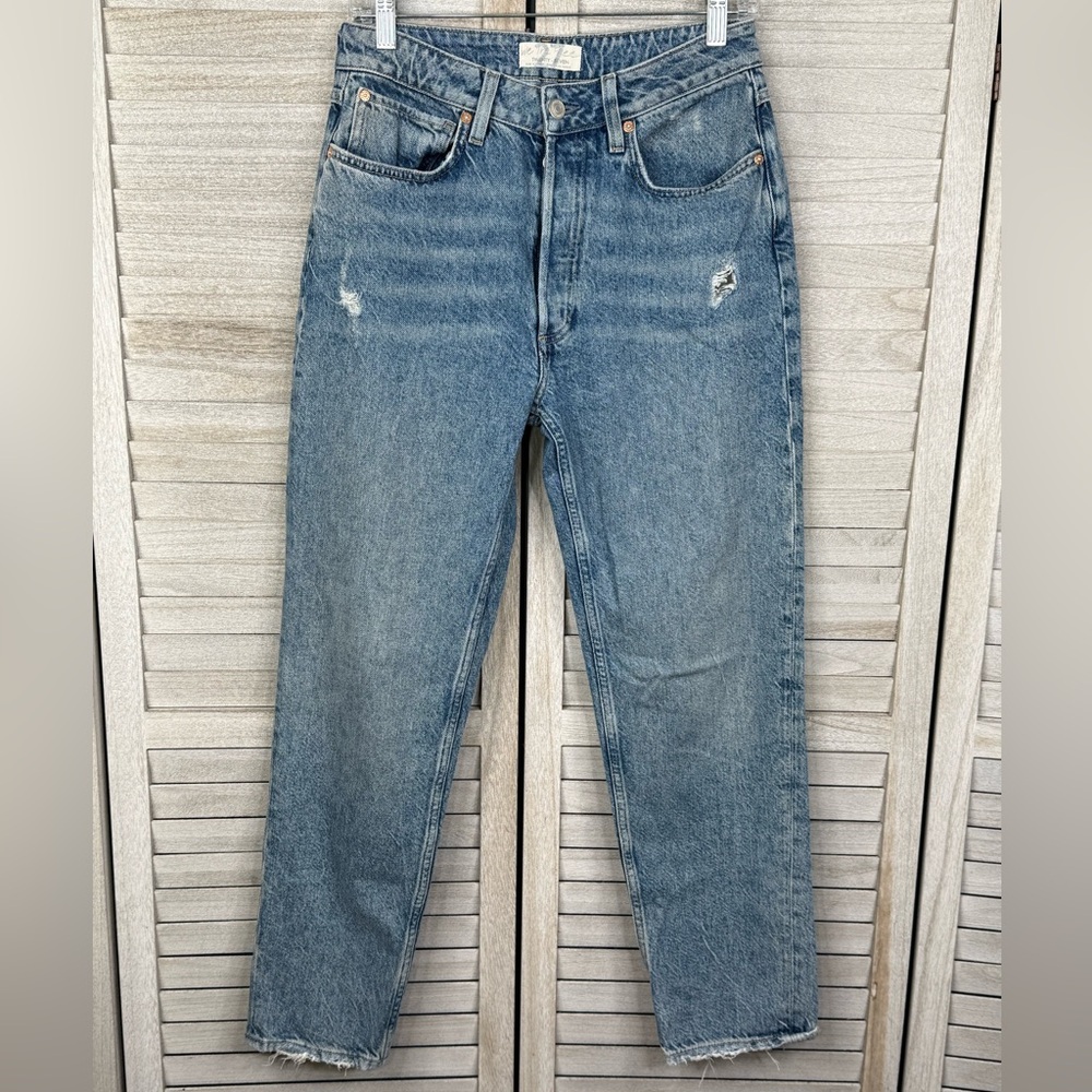 WE THE FREE Distressed Button Fly Straight Leg Jeans Light Wash-27